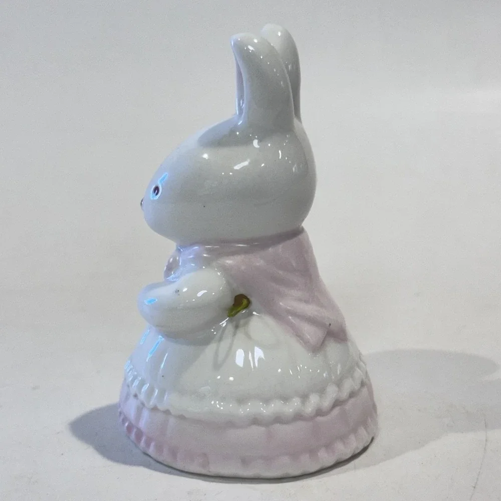 Vintage Bone China Easter Bunny w‎ Egg Bell 3 in Made In Taiwan Seasonal Decor